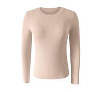 Blusa larga para mujer, elegante, de manga larga, cuello redondo, manga larga, corte ajustado, jersey de algodón, monocolor, informal, básico, elástico, minimalista, ropa de calle, camisas de invierno