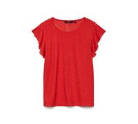 VERO MODA Camisa Blusa de Mujer con Estampado de Agujeros y Mangas Cortas con Alas, Color:Rojo, Talla:M