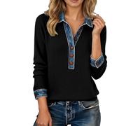 Blusa Manga Larga Mujer Negra Madre Espalda Navidad Dama Viscosa Botones Sport Camisera Cuadriculadas por Modal Cumpleaños Floreado Nieve Remeras Oscura Coreanas Vendidas