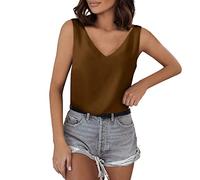 Blusa Mapa del Mundo Camisetas sin mangas para mujer, cuello en V, seda, verano, satén, blusa sin mangas, básica, camisola de invierno, túnica para mujer, marrón, S