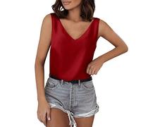 Blusa Mapa del Mundo Camisetas sin mangas para mujer, cuello en V, seda, verano, satén, blusa sin mangas, básica, camisola de invierno, túnica para mujer, rojo, XL