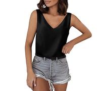 Blusa Mapa del Mundo Camisetas sin mangas para mujer, cuello en V, seda, verano, satén, blusa sin mangas, básica, camisola de invierno, túnica para mujer, Negro , M