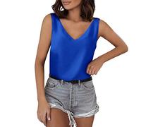 Blusa Mapa del Mundo Camisetas sin mangas para mujer, cuello en V, seda, verano, satén, blusa sin mangas, básica, camisola de invierno, túnica para mujer, azul, XL