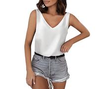 Blusa Mapa del Mundo Camisetas sin mangas para mujer, cuello en V, seda, verano, satén, blusa sin mangas, básica, camisola de invierno, túnica para mujer, Blanco, S