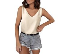 Blusa Mapa del Mundo Camisetas sin mangas para mujer, cuello en V, seda, verano, satén, blusa sin mangas, básica, camisola de invierno, túnica para mujer, beige, XL