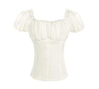 Blusa medieval para mujer, estilo vintage, corsé con volantes, corsé gótico, renacentista, manga corta, corsé, beige, L