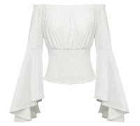 Blusa medieval renacentista para mujer de SCARLET DARKNESS, con hombros descubiertos, manga larga, estilo pirata, blusa fruncida, blanco, L