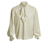 Blusa medieval renacentista steampunk con cuello de volantes para hombre, camisa de vampiro pirata, manga larga, color sólido, casual, con botones, para escenario de teatro, blanco (M beige)