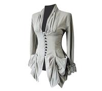 Blusa medieval victoriana para mujer, blusa con volantes, estilo medieval, blusa gótica para fiesta, parte superior, Lolita, manga larga, vintage, barroca, top steampunk, blusas renacentistas, gris, L