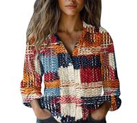 Blusa mujer elegante manga larga camisa lino mujer Curvy Floral Blusa y cuello con solapas clásica camisas vintage Button Down Casual Blouses a la moda tallas grandes, 02#rojo, XL