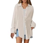 Blusa Mujer Manga Corta Azul Cielo Blusa Mujer Verano Fluido Largo Blusa Glamour Pasaporte Alto Cuello Reverso Manga Larga Camisas Color Sólido Botones Camisas Casual Camisetas, beige, M