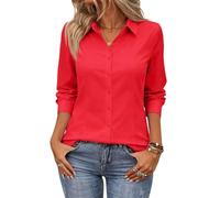 Blusa Mujer Manga Larga Color Liso Cuello de Solapa - Moda Mujer Primavera Elegante Chic, Camisa Calle Descanso, Blusa Adecuados para Primavera Y Otoño Rojo XL