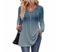 Blusa Mujer Manga Larga Escote En V con Botones Diseño Floral Holgado Túnica Casual S