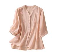 Blusa Mujer Tallas Grandes Camisas Manga Larga 3 4 Sleeve Linen Shirts For Women 2026 Cotton Summer Retro Embroidered Tops Casual Trendy Vacation Blouse Camiseta Negra Mujer Manga Larga