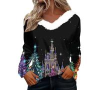 Blusa Navidad Mujer Christmas Jumper Manga Larga Divertido Reno Disfraz Navidad Jerseys Navideños Familia FEA Camiseta Navideña Elegantes Jersey Navideño Mujer Divertido Negro XL