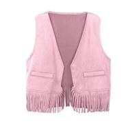 Blusa Negra 140 Chaleco De Vaquero Occidental Borla Flecos Cintura Abrigo Top Fiesta Disfraz Camisetas Bajo 10 Niñas, Rosa., 11-12 años