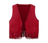 Blusa Negra 140 Chaleco De Vaquero Occidental Borla Flecos Cintura Abrigo Top Fiesta Disfraz Camisetas Bajo 10 Niñas, rojo, 9-10 años