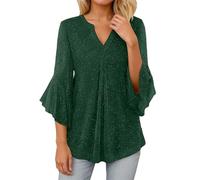 Blusa Nochevieja Mujer-Blusa Lentejuelas Mujer,Blusa Holgada De Moda con Canesú De Malla Y DiseñO De PéTalos. Manga Tres Cuartos. Estilo Casual, CóModa Y Transpirable, Ideal para El DíA A DíA.