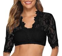 Blusa Oktoberfest para mujer, sexy top corto de encaje con mangas 3/4, blusa manga corta malla transparente para fiesta rave, blusa tradicional Dirndl for disfraz de Oktoberfest camisa blanca corta
