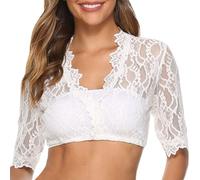 Blusa Oktoberfest para mujer, sexy top corto de encaje con mangas 3/4, blusa manga corta malla transparente para fiesta rave, blusa tradicional Dirndl for disfraz de Oktoberfest camisa blanca corta