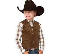 Blusa para chicos chaleco vaquero de ante de cuero de vestuario estilo V cuello casual occidental chaleco vintage cintura abrigo camisa fresca niño, marrón, 5-6 años