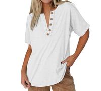 Blusa para mujer blanca Henley Camisa Mujer Blouses for Women Blusa ligera de verano, Blanco, S