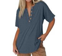 Blusa para mujer blanca Henley Camisa Mujer Blouses for Women Blusa ligera de verano, marine, S