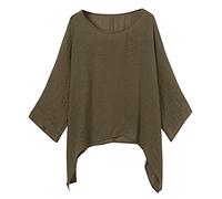 Blusa para Mujer, Camisa de algodón y Lino Elegante Manga de murciélago, Camiseta holgadar (Brown, XXXXXL)