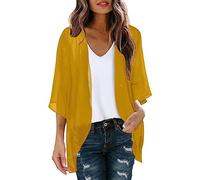 Blusa para mujer, camisa de manga corta, blusa informal, elegante, para oficina, negocios, verano, pareos, blusa suelta, playa, frente abierto, chaqueta para verano, bolero, gasa, verano, cárdigan de
