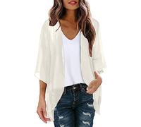 Blusa para mujer, camisa de manga corta, blusa informal, elegante, para oficina, negocios, verano, pareos, blusa suelta, playa, frente abierto, chaqueta para verano, bolero, gasa, verano, cárdigan de