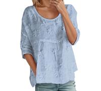 Blusa para Mujer con Bordado de Flores 3D, Manga Ancha 3/4, Cuello Redondo, Parte Superior, Elegante, Bohemia, Blusa de Playa, Ligera y aireada, Talla Grande, Corte Holgado, Blusa de Verano F602
