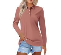 Blusa para mujer, con botones, cuello en V, ajuste holgado, informal, de manga larga, color liso, cómoda, para oficina, trabajo, camiseta de moda, B-oro rosa, 4XL