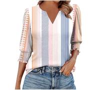 Blusa para mujer con cuello en V, manga 3/4, con elástico, diseño estampado 3D, silueta ancha y dobladillo redondo, Rosa., XXL