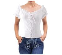 Blusa para mujer, elegante, festiva, Oktoberfest, camisa a cuadros con botones y cintura para mujer, blusa a rayas de manga corta, Blanco, L