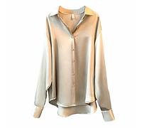 Blusa para mujer, elegante, festiva, satén, blusa larga, elegante, tallas grandes, blusa holgada, blusa de negocios, camiseta larga, camiseta, vintage, térmica, larga, cómoda, caqui, XXL