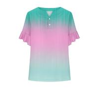 Blusa para mujer, tops de verano con botones, estampado de mujer, top de encaje, manga corta, blusas, blusas, blusas, blusas, manga corta, túnica, cuello redondo, camisas, elegante, blusa informal