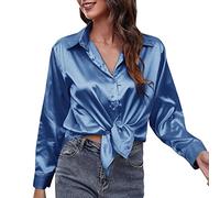 Blusa para mujer y verano fluido, camisa para mujer, elegante y elegante, de satén, camisa, manga larga, con botones, camisas, seda, ropa suave, extragrande, camisas, transpirable, refrescante, parte
