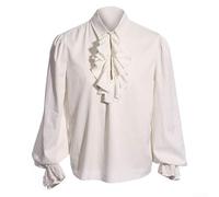 Blusa pirata de manga larga para hombre con cuello de volantes, camisa steampunk renacentista para eventos (2XL blanco)