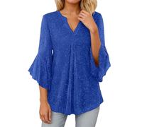 Blusa Plateada Mujer-Camiseta Lentejuelas Mujer,Blusa Holgada De Moda con Canesú De Malla Y DiseñO De PéTalos. Manga Tres Cuartos. Estilo Casual, CóModa Y Transpirable, Ideal para El DíA A