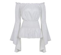 Blusa Renacentista Medieval para Mujer Manga de Trompeta Estilo Gótico Halloween Disfraz Hombros descubiertos Vintage Bohemio Túnica