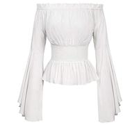 Blusa Renacentista para Mujer,Camisa Pirata Tops Elegantes Hombros Descubiertos,Top Hombro Descubierto Acampanada Manga Trompeta, Estilo Gótico, Lolita, Boho, Medieval, Camisa Victoriana