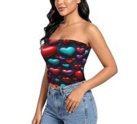 Blusa romántica sin tirantes con estampado de corazón rojo para mujer, sin mangas, para fiestas y salidas, Negro, S