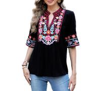 Blusa Seasonal Ucrania para mujer de verano, túnica boho con bordado folklórico, tops hippie de manga corta, parte superior suelta, L