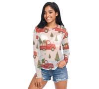 Blusa sexy de verano con cuello redondo para mujer, transparente, talla S, Merry Christmas Red Truck, XL