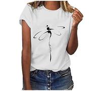 Blusa sexy para mujer, camiseta túnica para mujer, con letras cortas, manga de cuello redondo, estampado casual, camiseta para mujer, blusa de la suerte, Blanco, 3XL