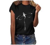 Blusa sexy para mujer, camiseta túnica para mujer, con letras cortas, manga de cuello redondo, estampado casual, camiseta para mujer, blusa de la suerte, Negro , XXL