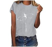 Blusa sexy para mujer, camiseta túnica para mujer, con letras cortas, manga de cuello redondo, estampado casual, camiseta para mujer, blusa de la suerte, gris, L