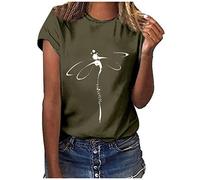 Blusa sexy para mujer, camiseta túnica para mujer, con letras cortas, manga de cuello redondo, estampado casual, camiseta para mujer, blusa de la suerte, verde, S