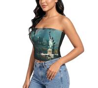 Blusa sin tirantes con estampado Sunset Harbor para mujer, Estatua de la diosa de América, S