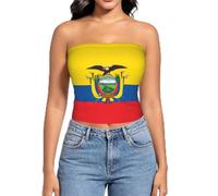 Blusa sin tirantes para mujer con estampado de bandera de Ecuador, camiseta sin mangas estilo envolvente para fiestas de verano, Negro, XL